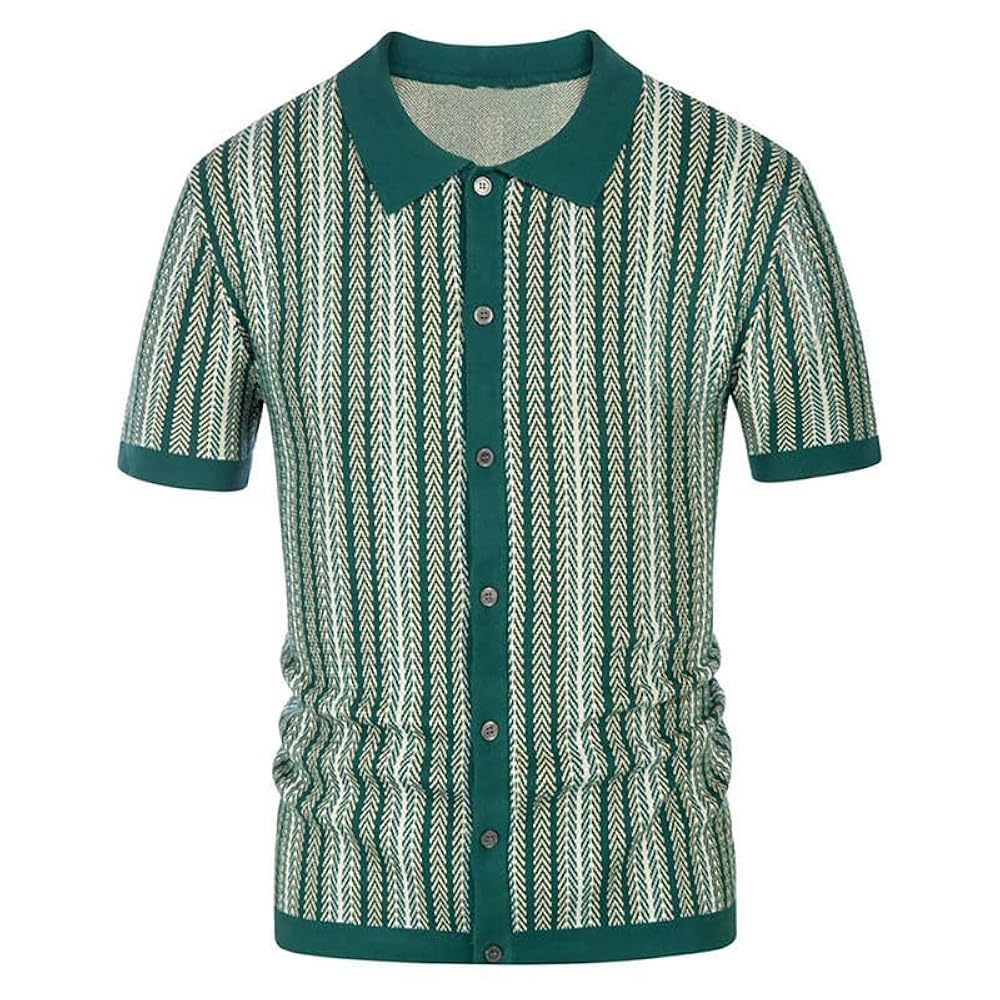 Amazon.com: Men's Short Sleeve Striped Knit Polo Shirt 70s